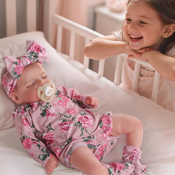 🆕20nch Soft Cloth Body Newborn Baby Doll Girl Poseable Limbs with Accessories - Picture 3 of 8